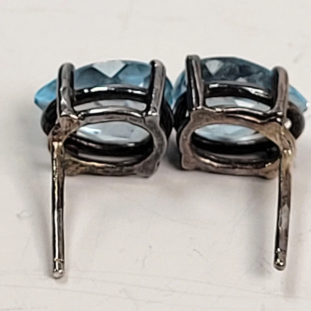 925 Sterling Blue Spinel Stud Earrings Pear Cut Light‎ Blue 9mm